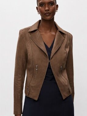Suede Moto Jacket in Brown Vex Collection Melanie Lynn NWT size 12 Large